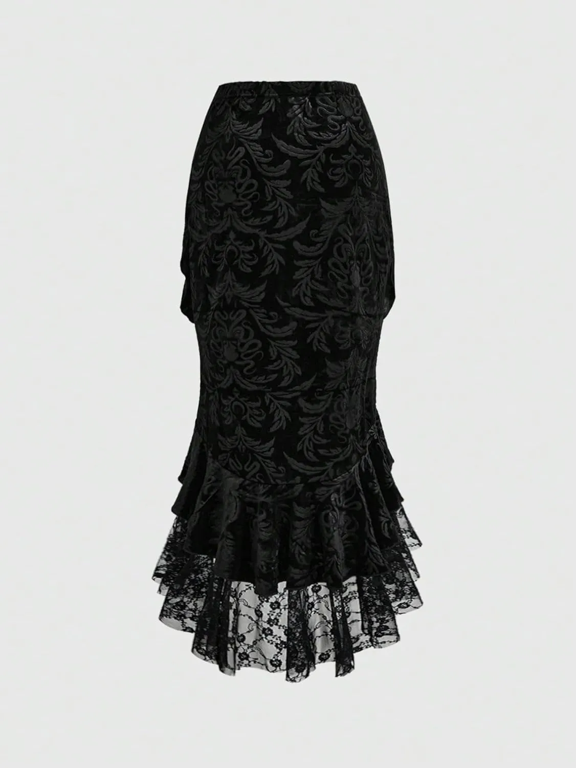 SOLY HUX Women's Goth Lace Ruffle Hem Long Skirt High Waist Bodycon Fishtail Skirts