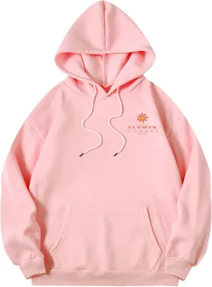 SOLY HUX Women's Letter Floral Print Hoodies Drawstring Long Sleeve Pullover Sweatshirt with Pocket