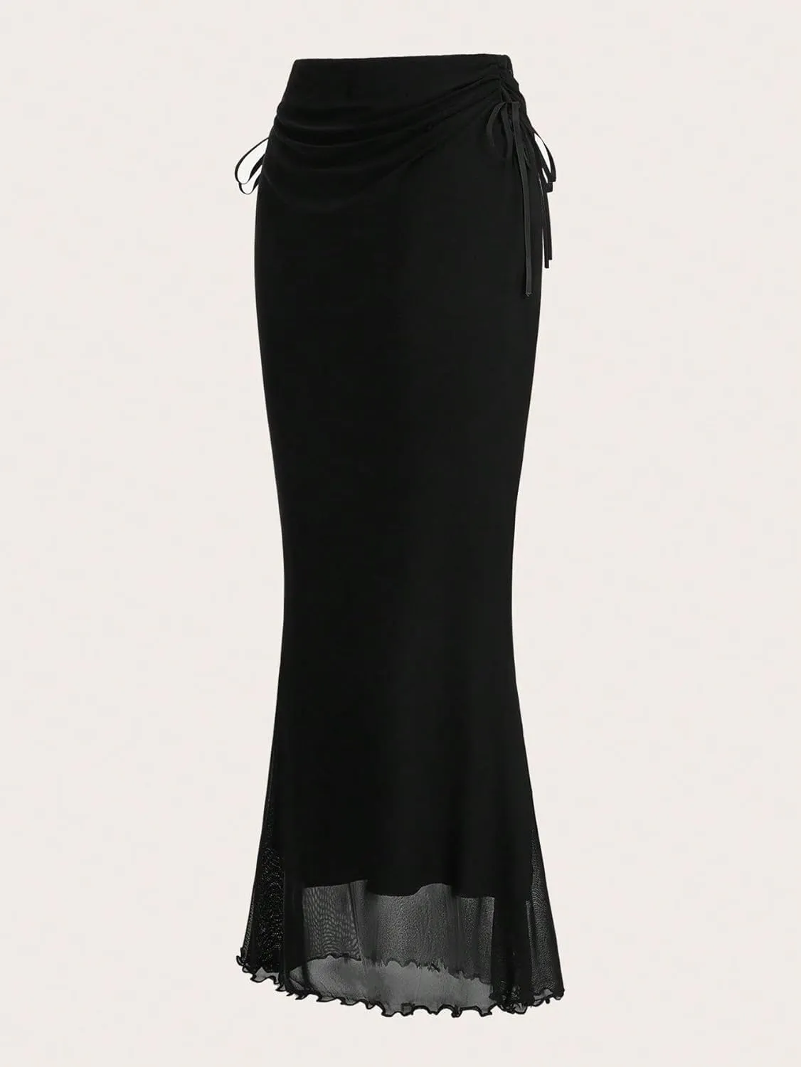 SOLY HUX Women's Mesh Tie Side Ruched Long Skirt Elastic Waist Bodycon Fishtail Skirts