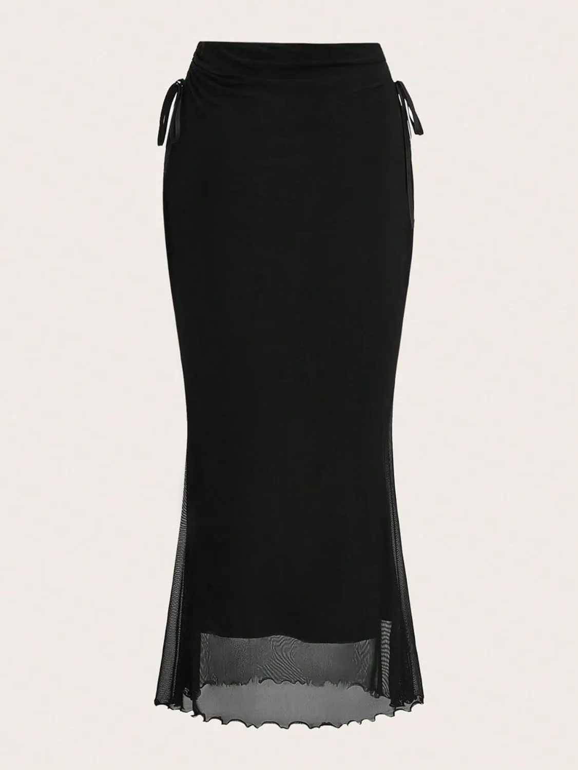 SOLY HUX Women's Mesh Tie Side Ruched Long Skirt Elastic Waist Bodycon Fishtail Skirts