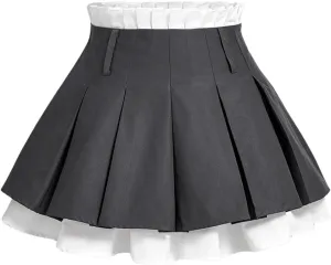 SOLY HUX Women's Mini Skirt Pleated High Waisted Layered A Line Color Block Casual Skirts