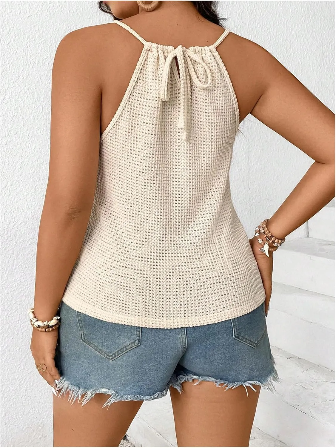 SOLY HUX Women's Plus Size Hollow Out Lace Halter Top Sleeveless Knit Fitted Summer Camisole