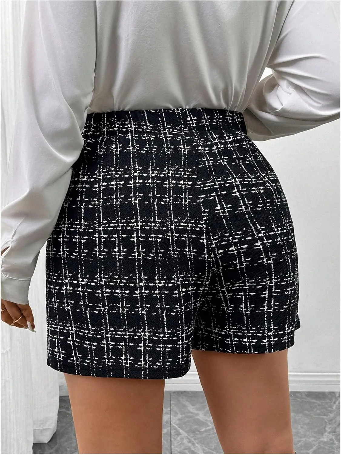 SOLY HUX Women's Plus Size Plaid Skort High Waisted Wrap Asymmetrical Hem Skirts Shorts