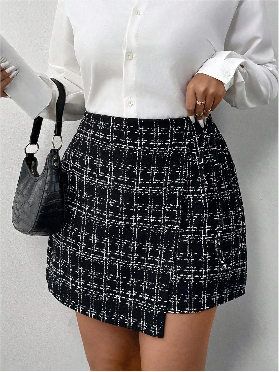 SOLY HUX Women's Plus Size Plaid Skort High Waisted Wrap Asymmetrical Hem Skirts Shorts