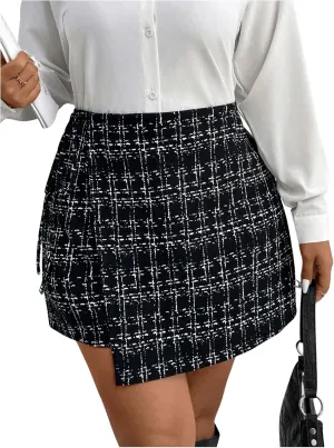 SOLY HUX Women's Plus Size Plaid Skort High Waisted Wrap Asymmetrical Hem Skirts Shorts