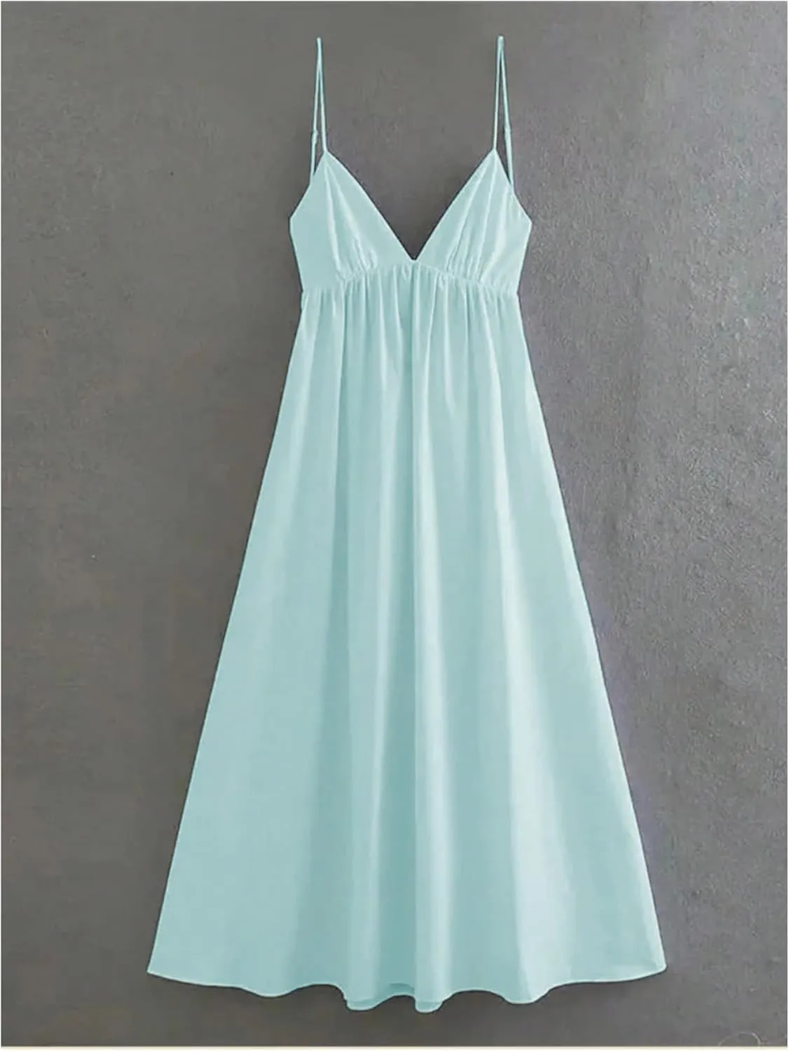 SOLY HUX Women's Summer Dress Backless V Neck Spaghetti Strap Loose Flowy Midi Cami Dresses