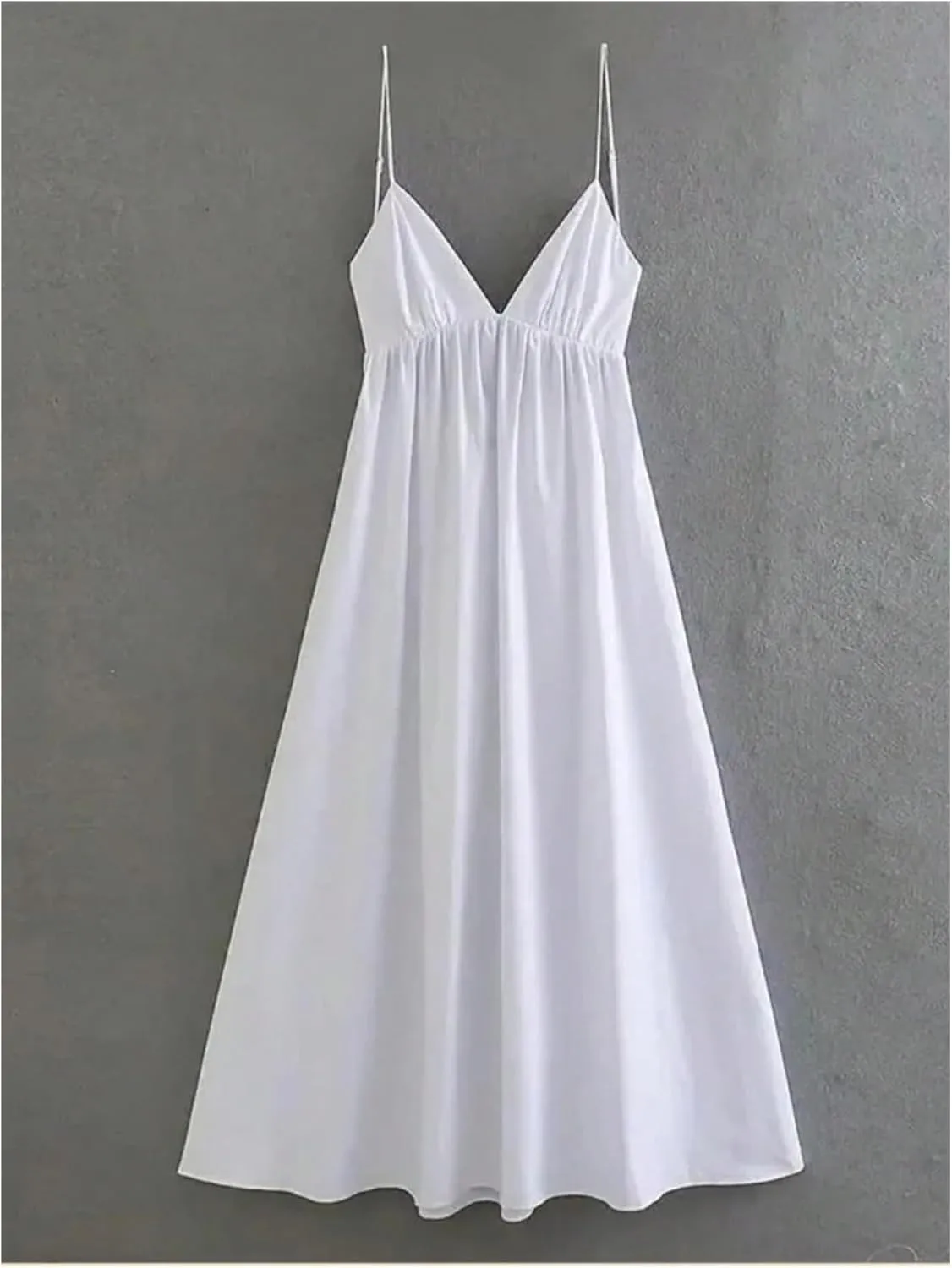 SOLY HUX Women's Summer Dress Backless V Neck Spaghetti Strap Loose Flowy Midi Cami Dresses