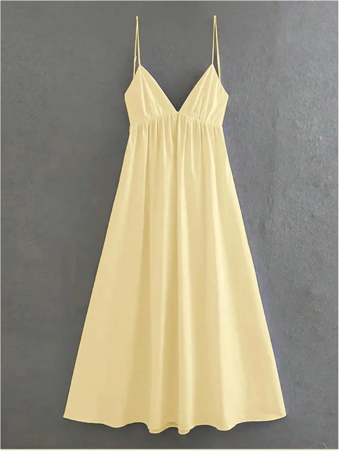 SOLY HUX Women's Summer Dress Backless V Neck Spaghetti Strap Loose Flowy Midi Cami Dresses