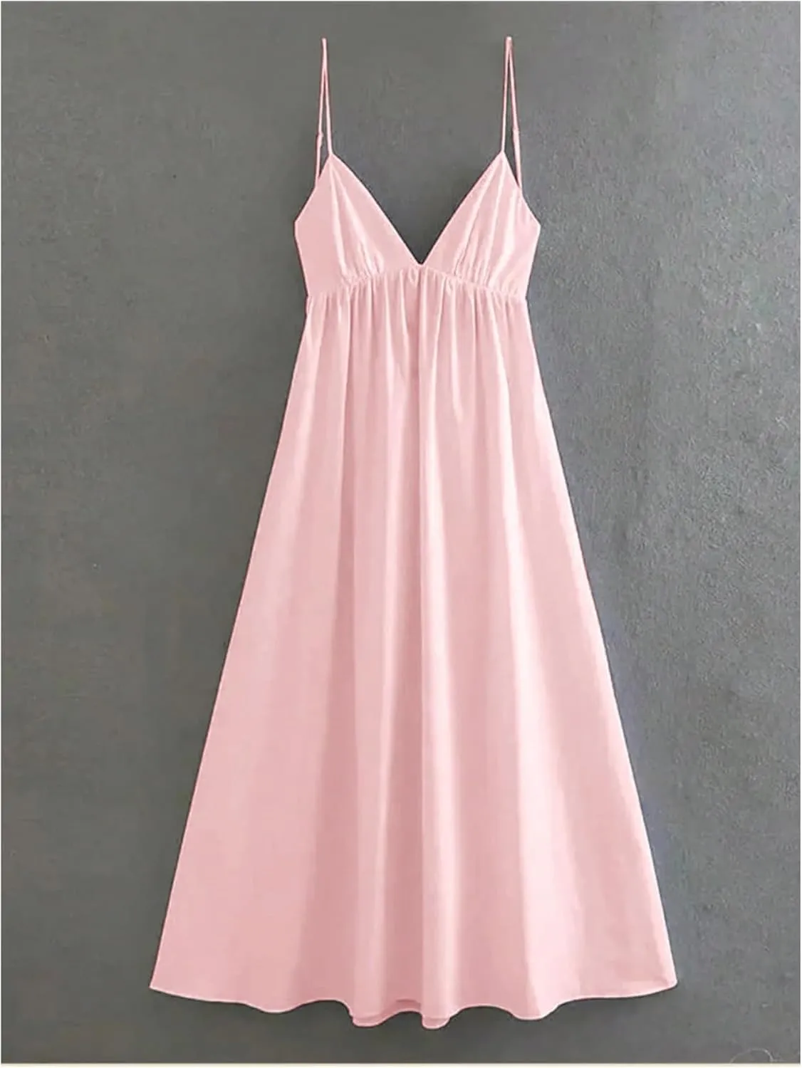 SOLY HUX Women's Summer Dress Backless V Neck Spaghetti Strap Loose Flowy Midi Cami Dresses