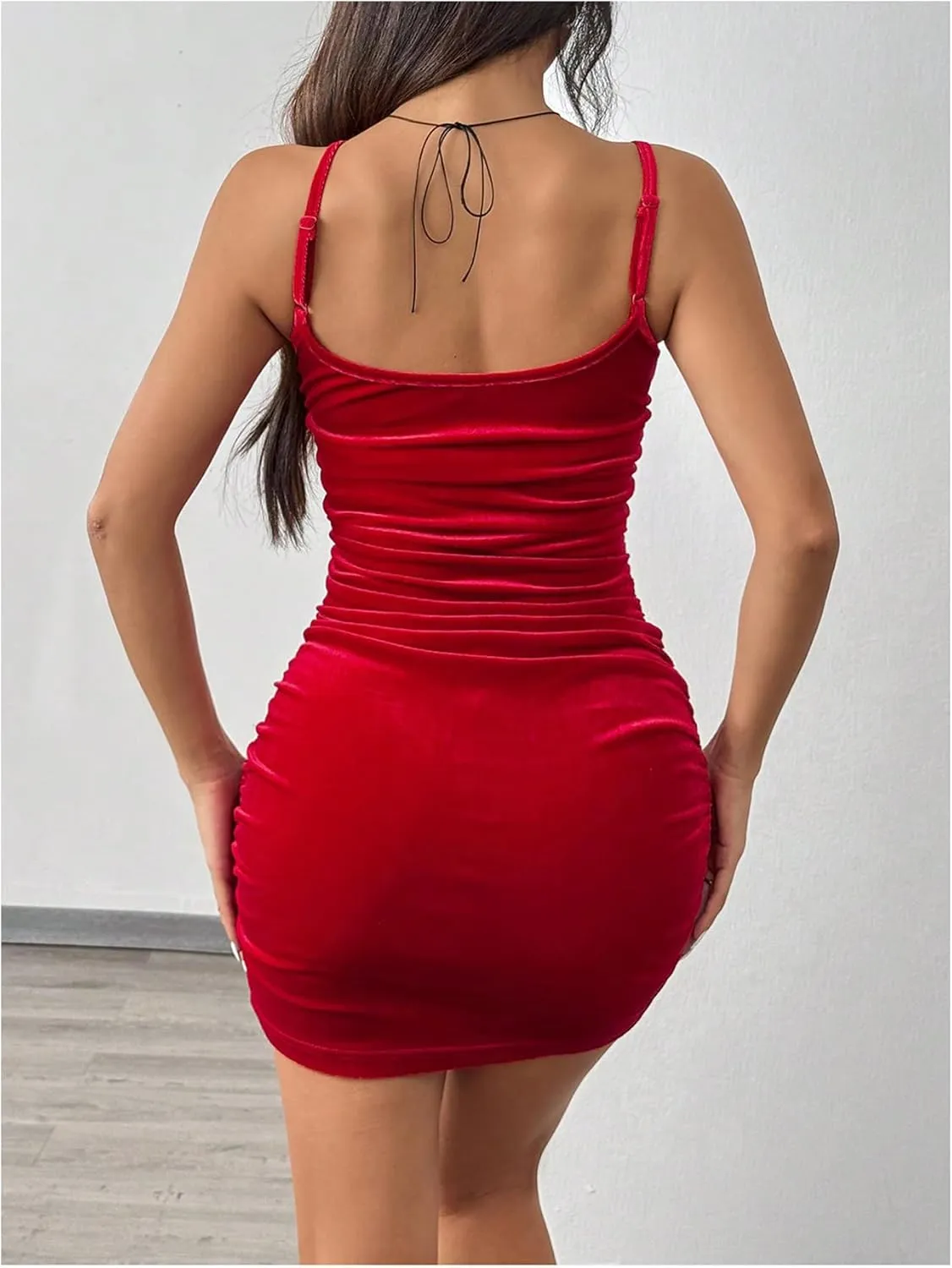 SOLY HUX Women's Velvet Mini Dress Ruched Bodycon Cami Party Club Dresses