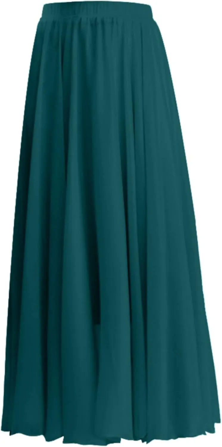Summer Beach Skirt for Women Flowy Chiffon Maxi Skirts Floor Length High Waisted Pleated Skirt Vintage Tea Party Dresses