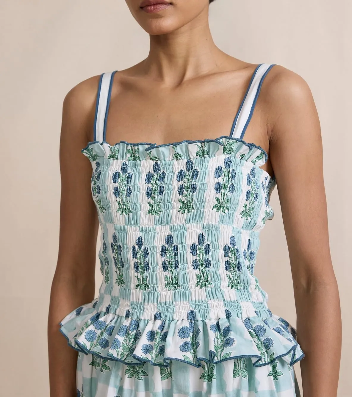 Summer Dress for Women Boho Tie Shoulder Floral Smocked Flowy Long Dress Ruffle Beach Vocation Maxi Sundress