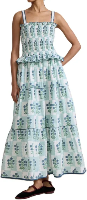 Summer Dress for Women Boho Tie Shoulder Floral Smocked Flowy Long Dress Ruffle Beach Vocation Maxi Sundress