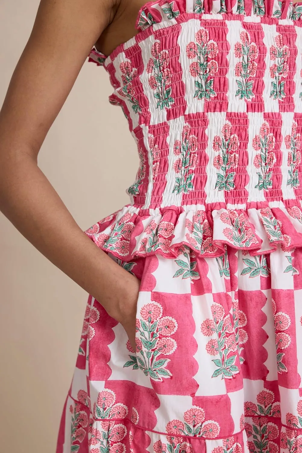 Summer Dress for Women Boho Tie Shoulder Floral Smocked Flowy Long Dress Ruffle Beach Vocation Maxi Sundress