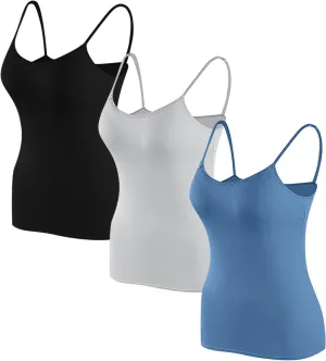 Tank Top with Built in Bra for Women, Adjustable Spaghetti Strap Cami Undershirts Basic Breathable Tank Top