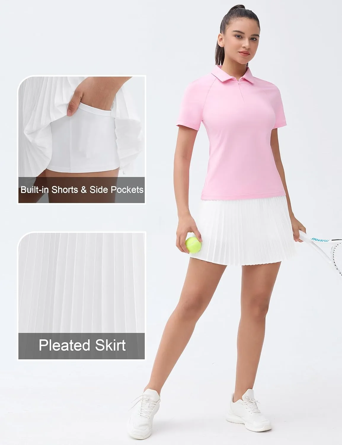 THE GYM PEOPLE Women's Pleated Tennis Skirts Lightweight Workout Golf Skorts Built in Shorts with Pockets