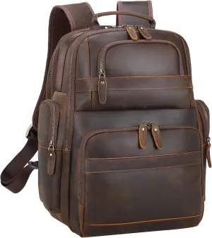 TIDING Genuine Vintage Leather Backpack for Men 15.6 Inch Laptop Computer Bag Large Capacity Business Travel Hiking Shoulder Daypacks