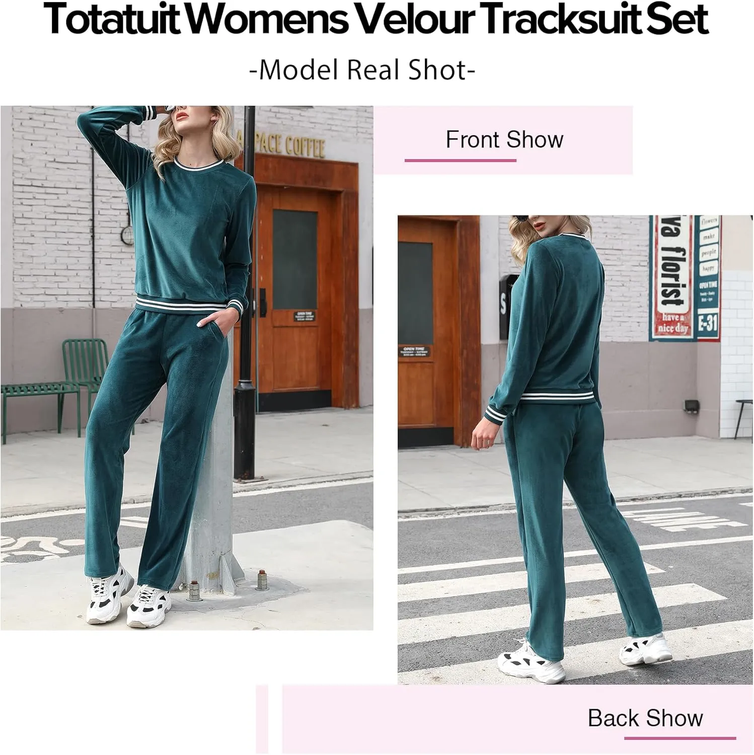 Totatuit Women's Sweatsuit Set Velour Long Sleeve and Pants Sport Sweat Suits 2 Piece Tracksuits Outfits with Pocket S-XXL