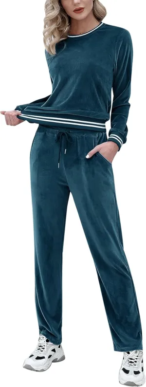 Totatuit Women's Sweatsuit Set Velour Long Sleeve and Pants Sport Sweat Suits 2 Piece Tracksuits Outfits with Pocket S-XXL