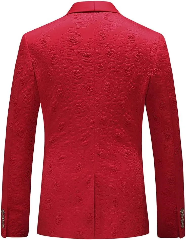 UNINUKOO Mens 3 Piece Suit Jacquard Floral Shawl Lapel Fancy Suits for Men Wedding Party Prom Tuxedo Suit Set