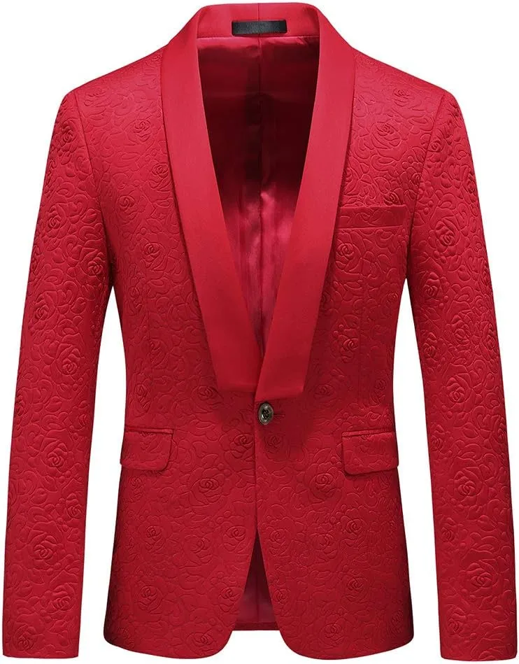 UNINUKOO Mens 3 Piece Suit Jacquard Floral Shawl Lapel Fancy Suits for Men Wedding Party Prom Tuxedo Suit Set