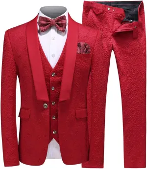 UNINUKOO Mens 3 Piece Suit Jacquard Floral Shawl Lapel Fancy Suits for Men Wedding Party Prom Tuxedo Suit Set