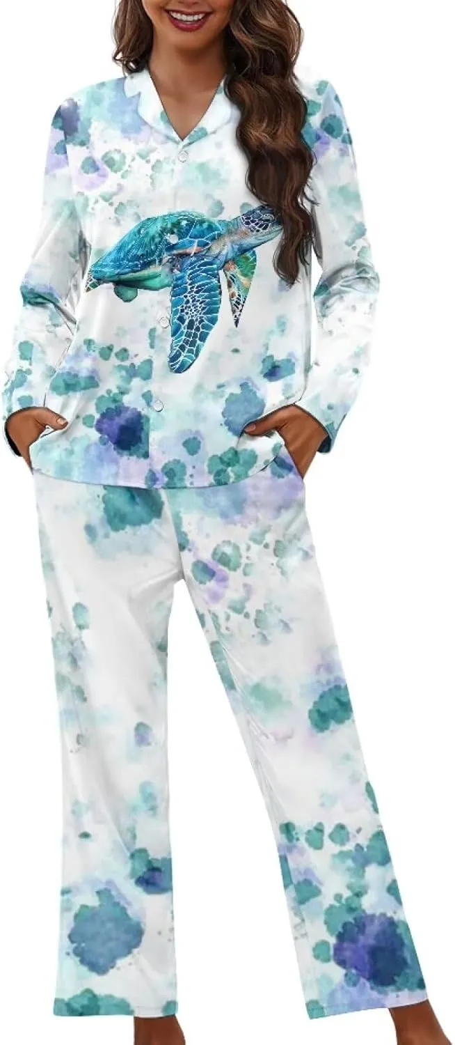 Upetstory Women Pajamas Set Long Sleeve Sleepwear Button Down Loungewear
