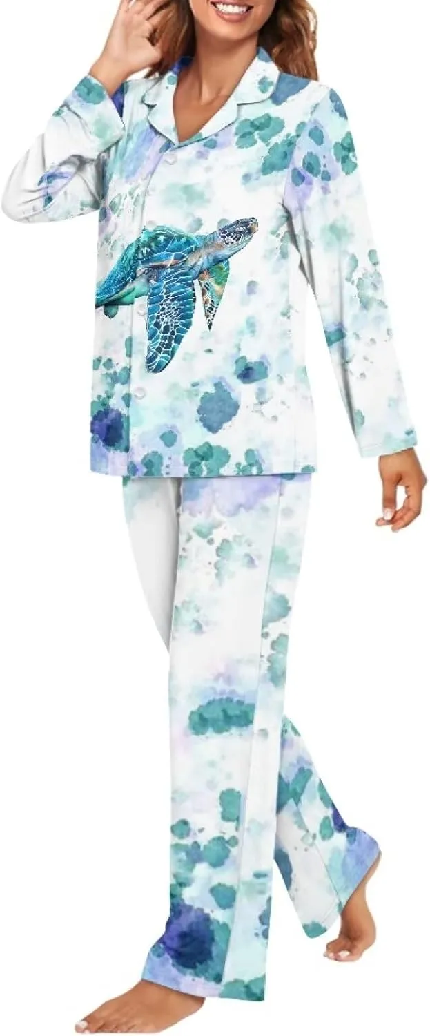 Upetstory Women Pajamas Set Long Sleeve Sleepwear Button Down Loungewear