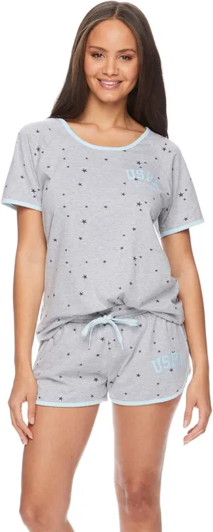 U.S. Polo Assn. Summer Pajamas for Women 2 Piece with Tee and Shorts, Summer PJs Set, Short Pajama Set for Women