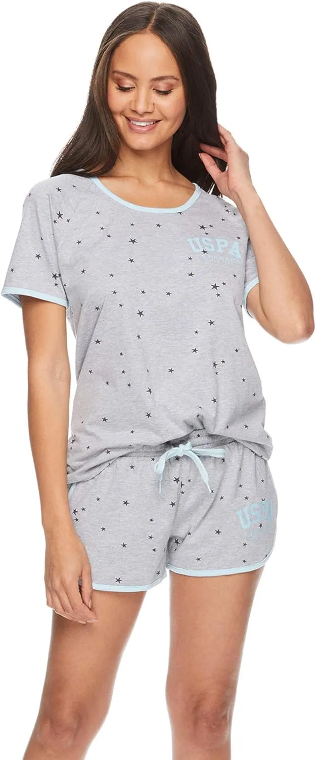 U.S. Polo Assn. Summer Pajamas for Women 2 Piece with Tee and Shorts, Summer PJs Set, Short Pajama Set for Women