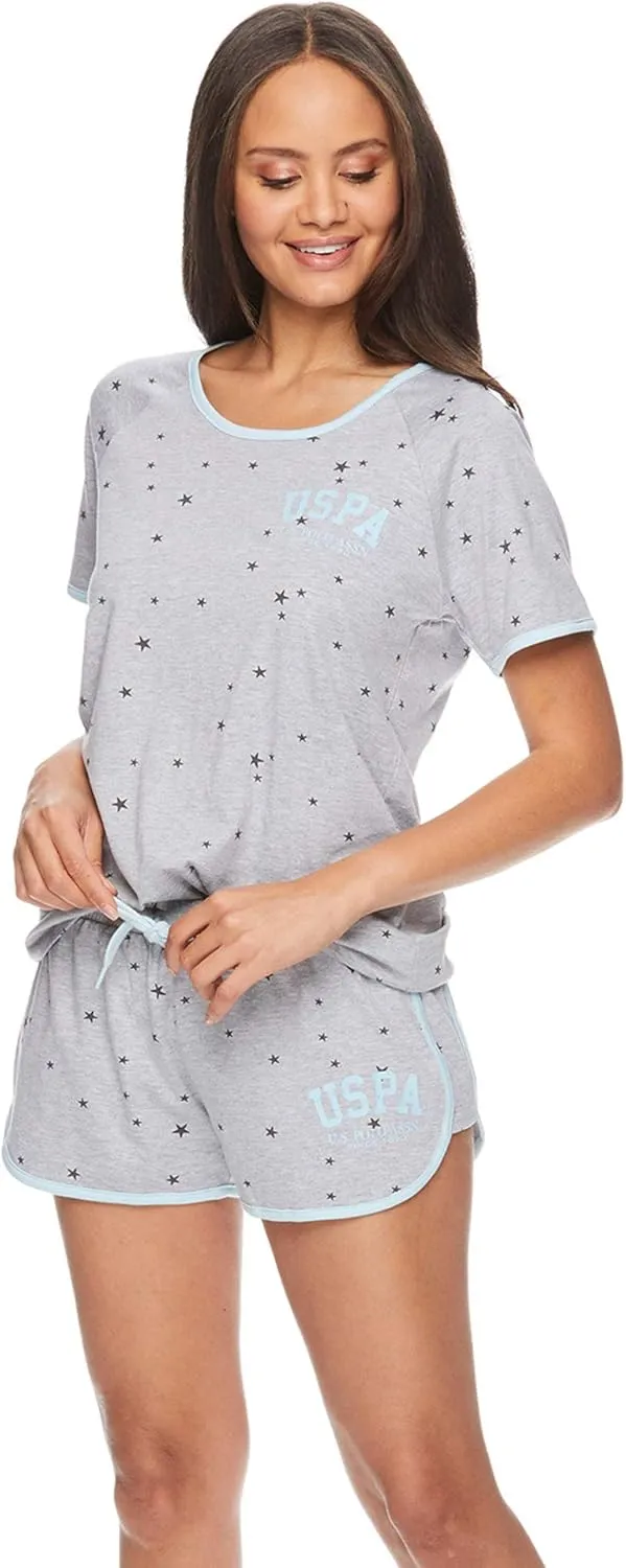 U.S. Polo Assn. Summer Pajamas for Women 2 Piece with Tee and Shorts, Summer PJs Set, Short Pajama Set for Women