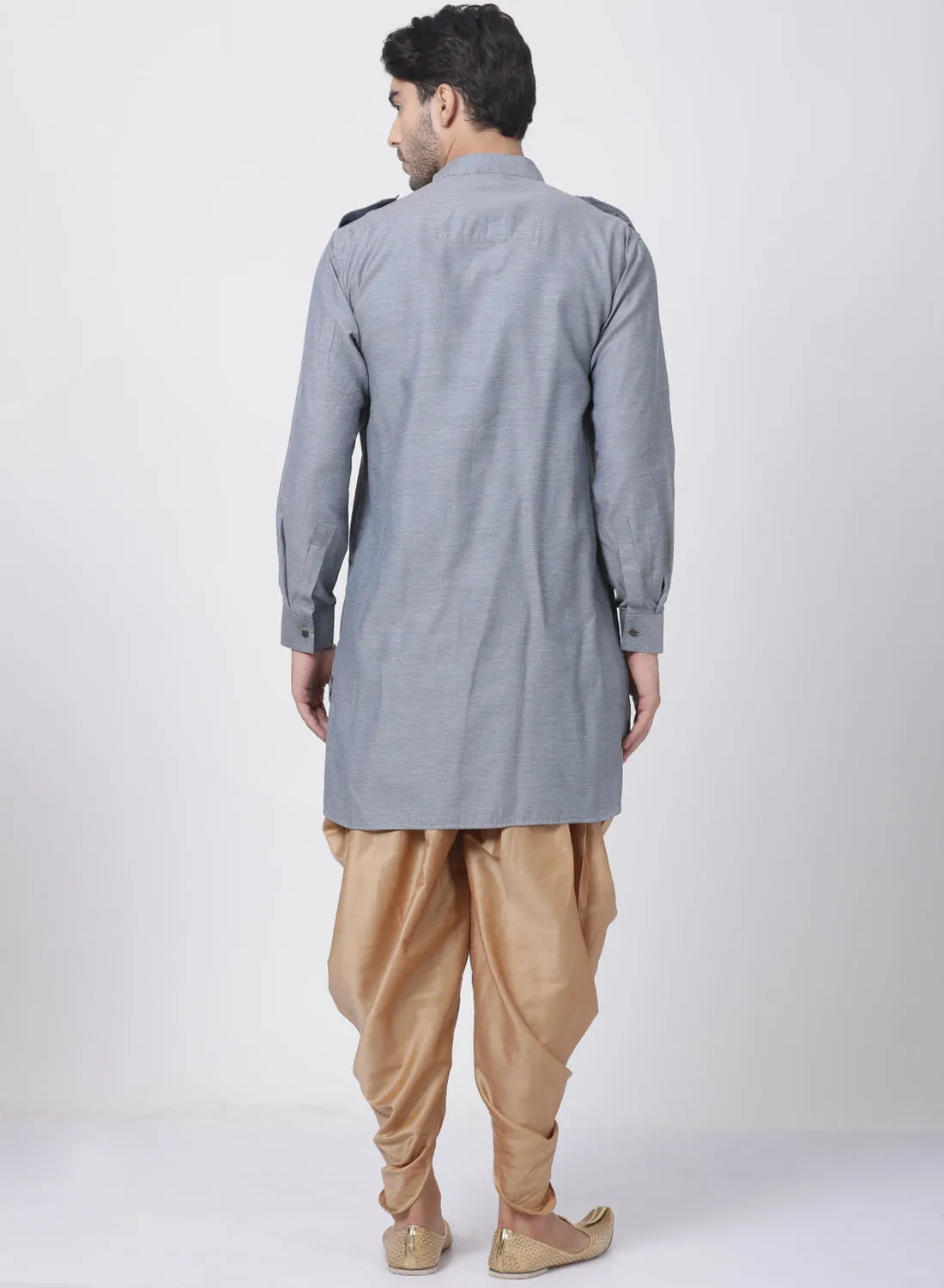 VASTRAMAY Grey Cotton Kurta Dhoti Set