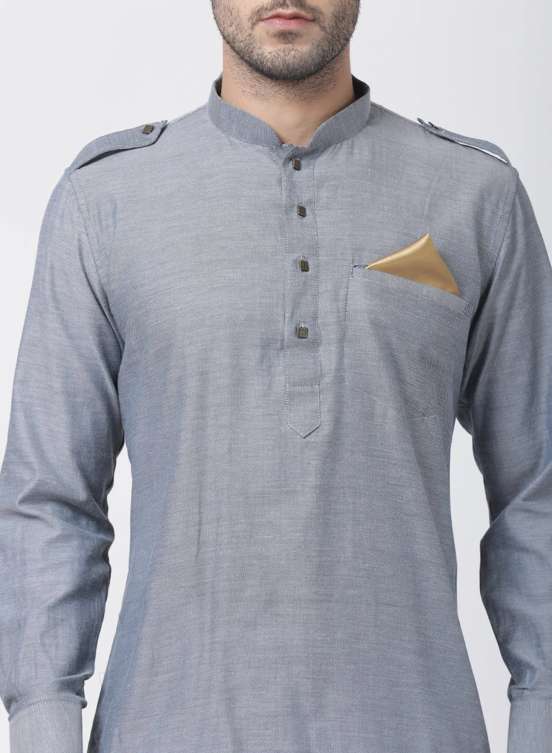 VASTRAMAY Grey Cotton Kurta Dhoti Set