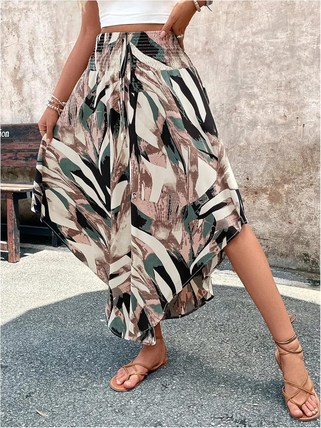Verdusa Women's Boho Western Floral Print Long Skirts 80s Flowy Elastic Waist Vacation Maxi Skirt