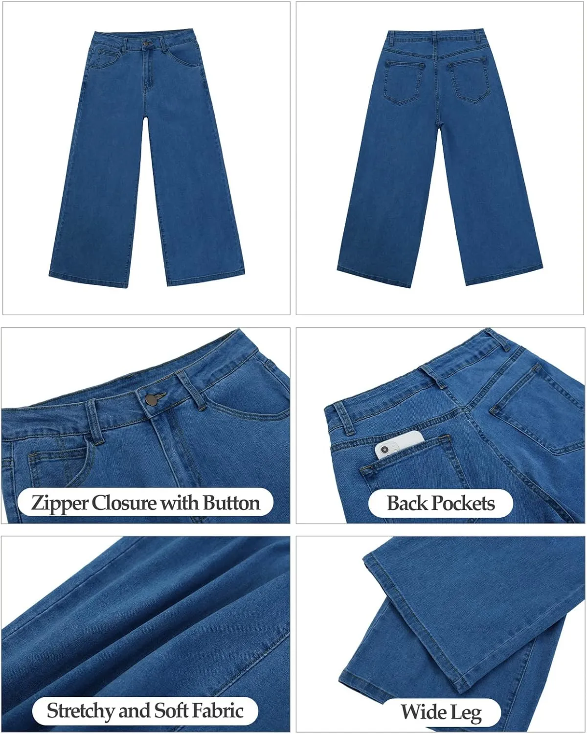 Vetinee Wide Leg Capri Jeans for Women High Waisted Stretch Cropped Baggy Denim Capris Dressy Pants