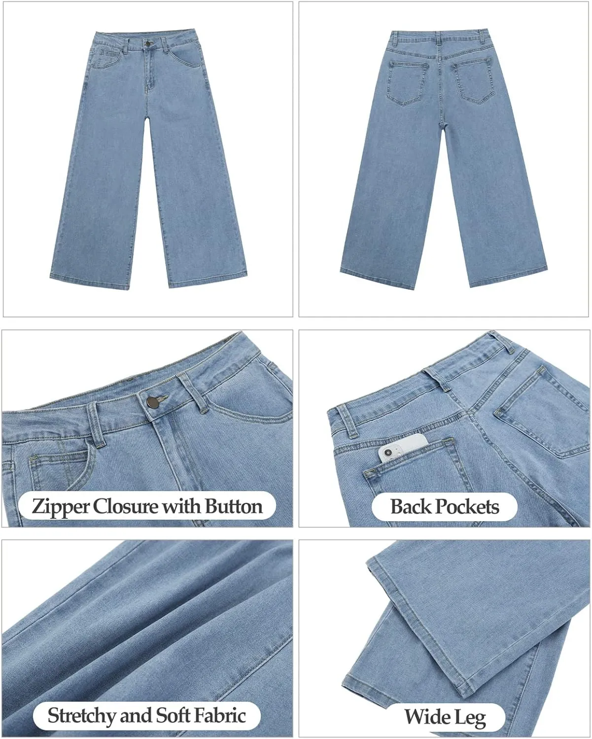Vetinee Wide Leg Capri Jeans for Women High Waisted Stretch Cropped Baggy Denim Capris Dressy Pants