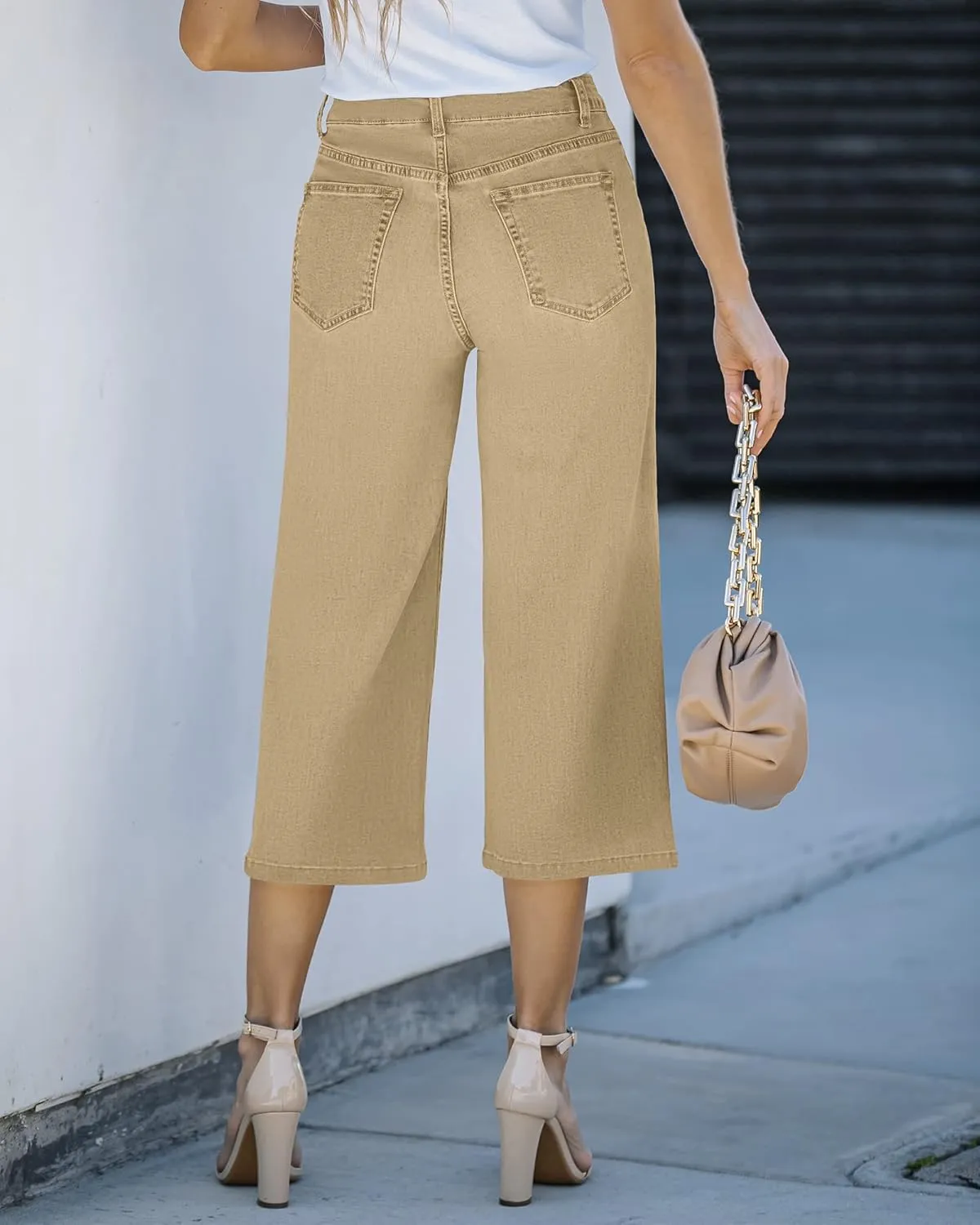 Vetinee Wide Leg Capri Jeans for Women High Waisted Stretch Cropped Baggy Denim Capris Dressy Pants
