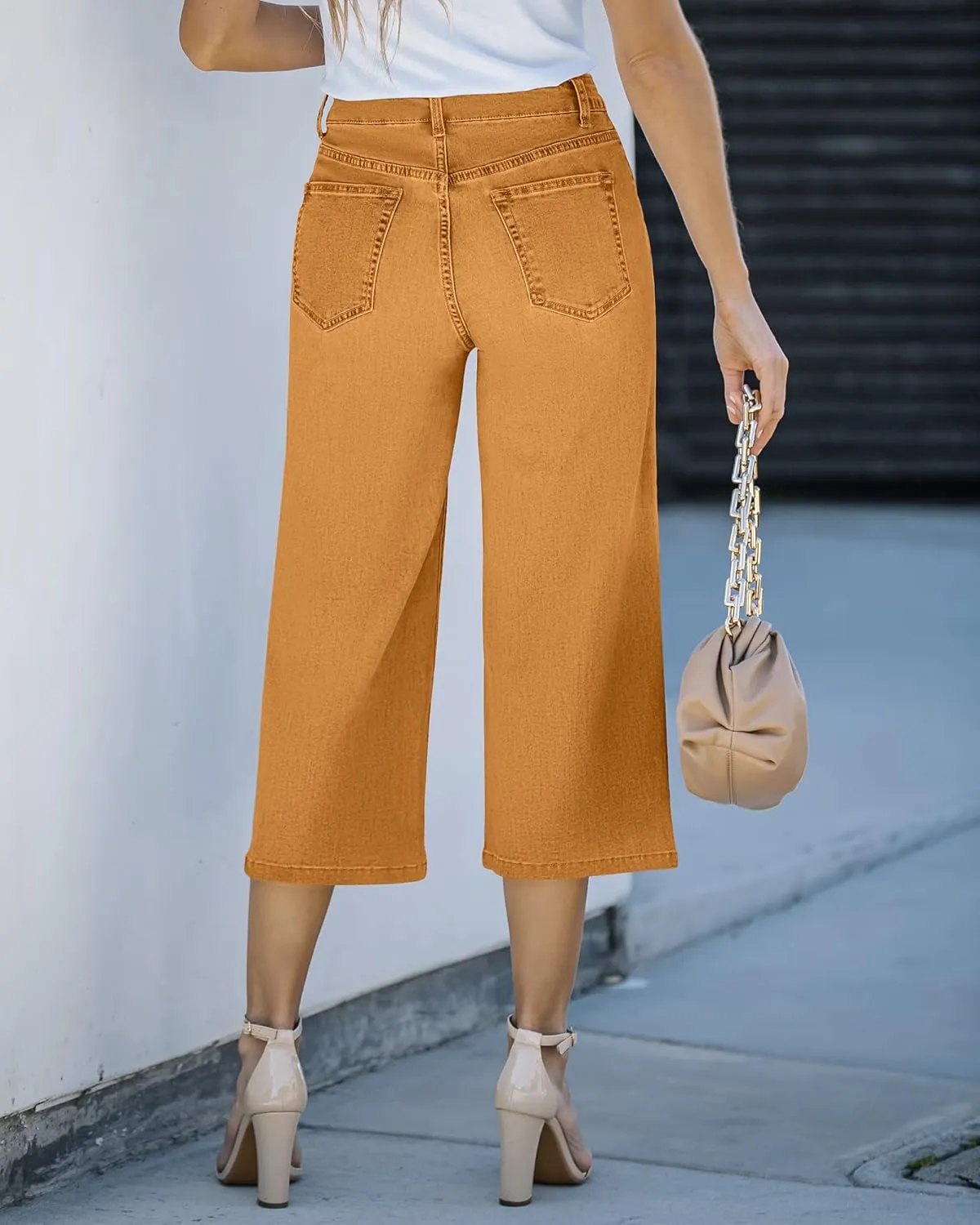 Vetinee Wide Leg Capri Jeans for Women High Waisted Stretch Cropped Baggy Denim Capris Dressy Pants