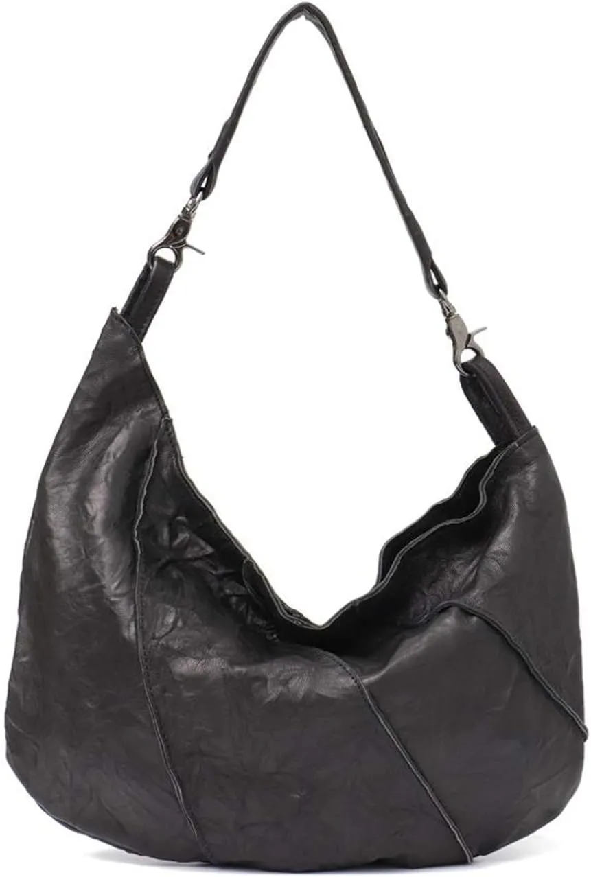 Vintage Genuine Leather Hobo Bag Half Moon Ladies Shoulder Bags for Women Sheepskin Patchwork Handbag BROWN