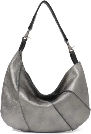 Vintage Genuine Leather Hobo Bag Half Moon Ladies Shoulder Bags for Women Sheepskin Patchwork Handbag BROWN