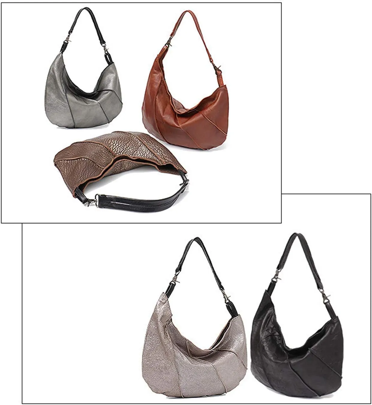 Vintage Genuine Leather Hobo Bag Half Moon Ladies Shoulder Bags for Women Sheepskin Patchwork Handbag BROWN