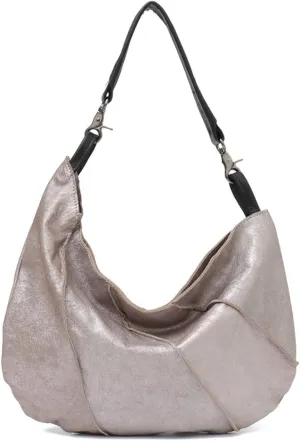 Vintage Genuine Leather Hobo Bag Half Moon Ladies Shoulder Bags for Women Sheepskin Patchwork Handbag BROWN