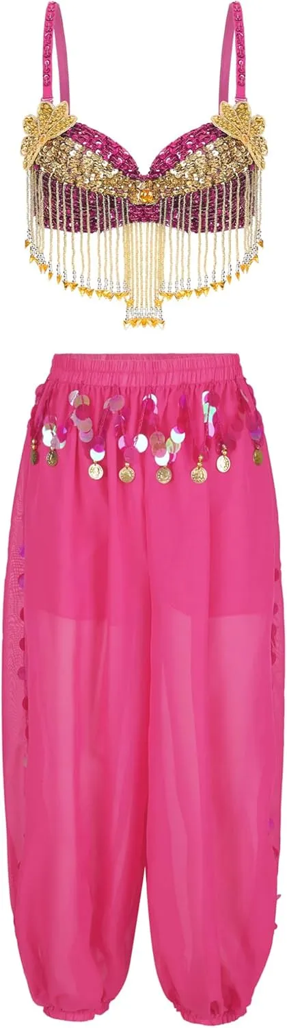 Women Belly Dance Costume Crop Top Bloomers Pants Sets Indian Bollywood Carnival Party Dancewear