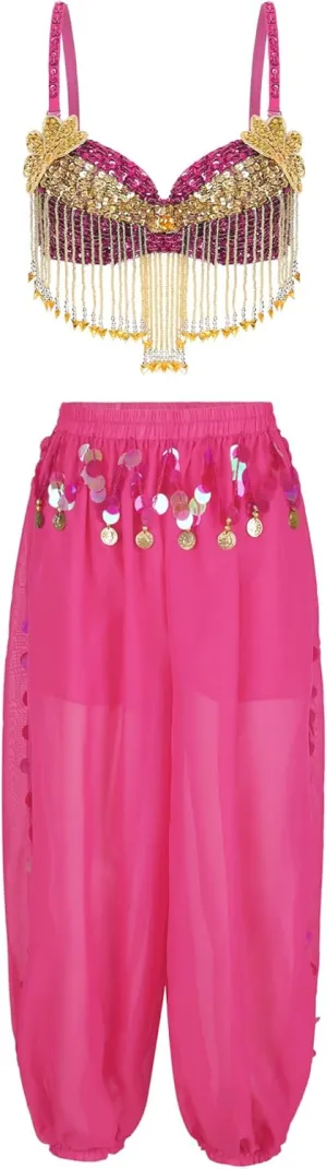 Women Belly Dance Costume Crop Top Bloomers Pants Sets Indian Bollywood Carnival Party Dancewear