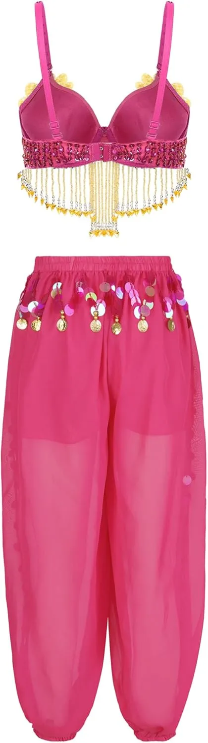 Women Belly Dance Costume Crop Top Bloomers Pants Sets Indian Bollywood Carnival Party Dancewear