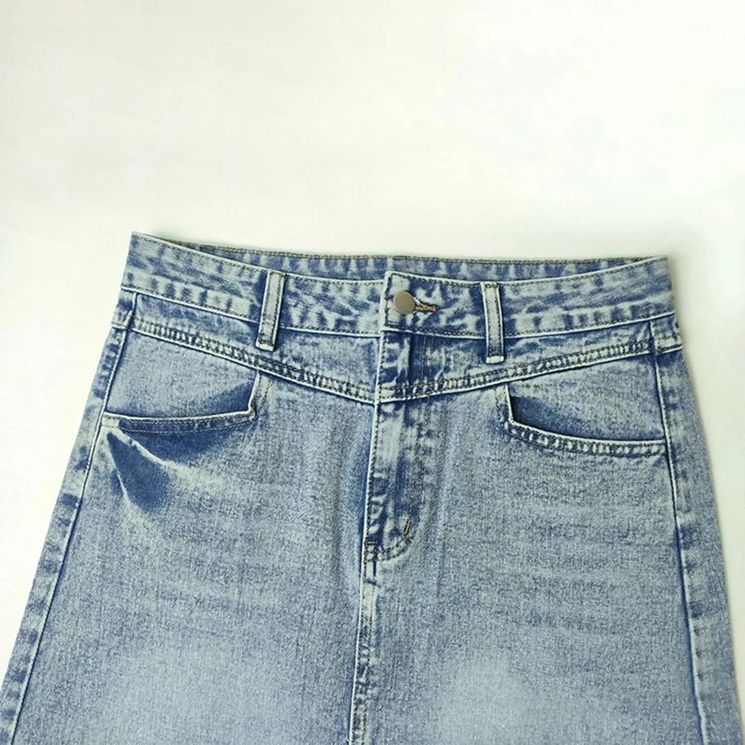 Women Floor Length Skirt Washed Distressed Denim Skirt Bodycon High Waisted Raw Edge Long Skirt