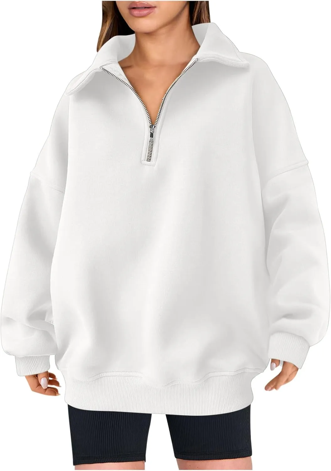 Women Oversized Half Zip Sweatshirt Drop Shoulder Long Sleeves Collar Quarter 1/4 Zipper Pullover Fashion Fall Tops