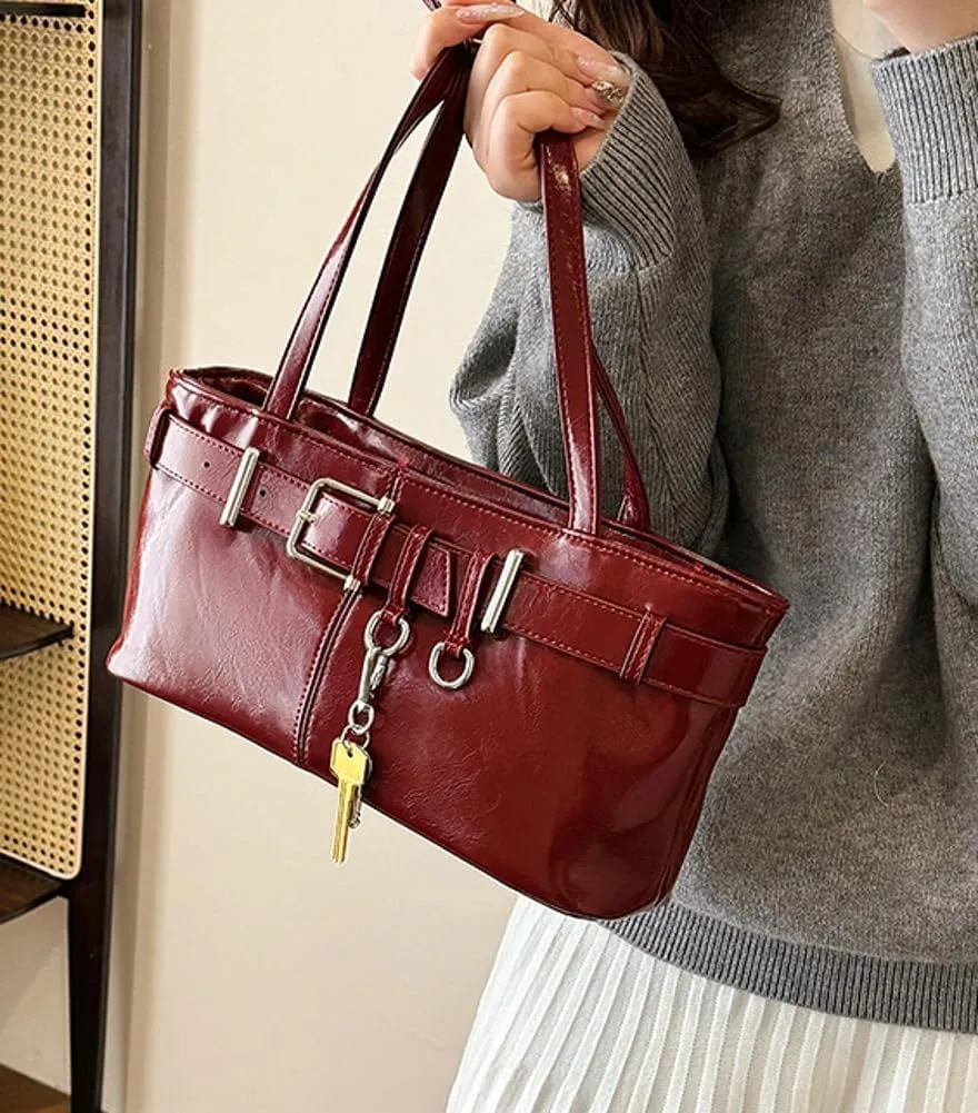 Women PU Leather Underarm Purse Y2K Hobo Clutch Small Trendy Shoulder Bag Solid Tote Handbag