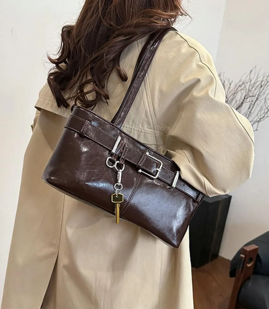 Women PU Leather Underarm Purse Y2K Hobo Clutch Small Trendy Shoulder Bag Solid Tote Handbag