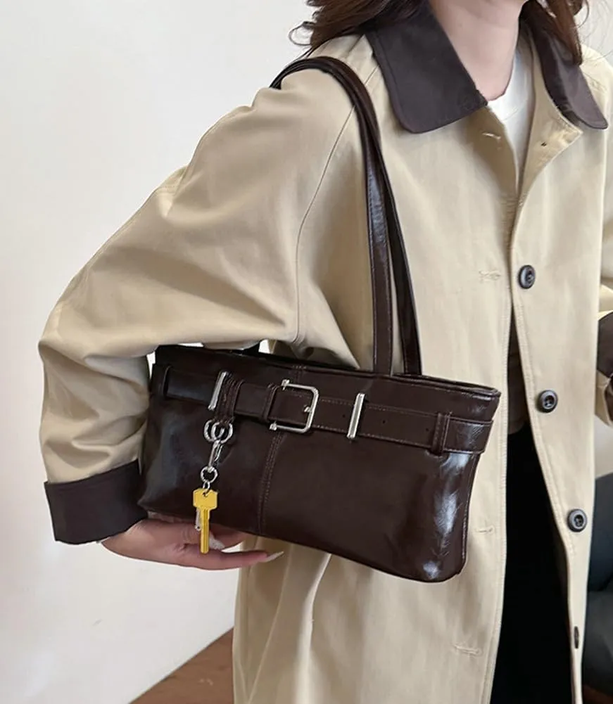 Women PU Leather Underarm Purse Y2K Hobo Clutch Small Trendy Shoulder Bag Solid Tote Handbag